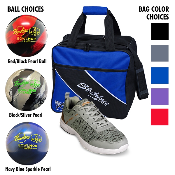 NEW SHOE COLOR: Bowlero Reactive Ball, Men's Flyer™ Mesh Lite Grey/Tan Shoes, Single Tote