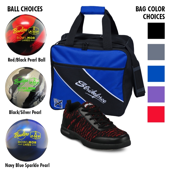 Bowlero Reactive Ball, Men's Flyer™ Mesh Lite Black/Cardinal Shoes, Single Tote