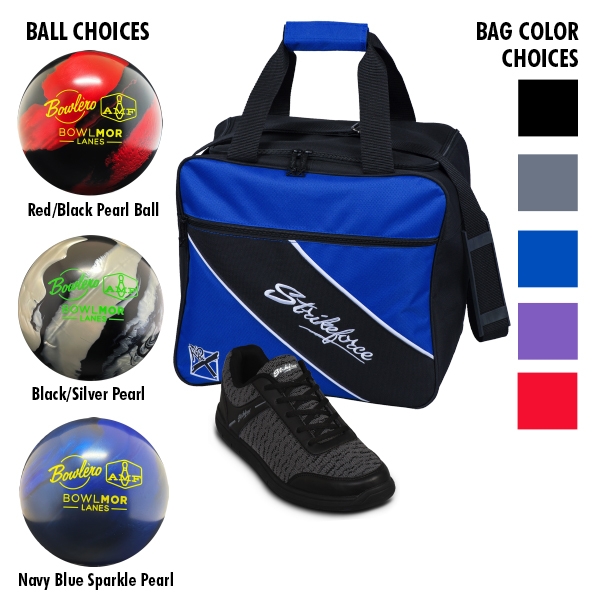 Bowlero Reactive Ball, Youth Flyer™ Mesh Black/Steel Shoes, Single Tote